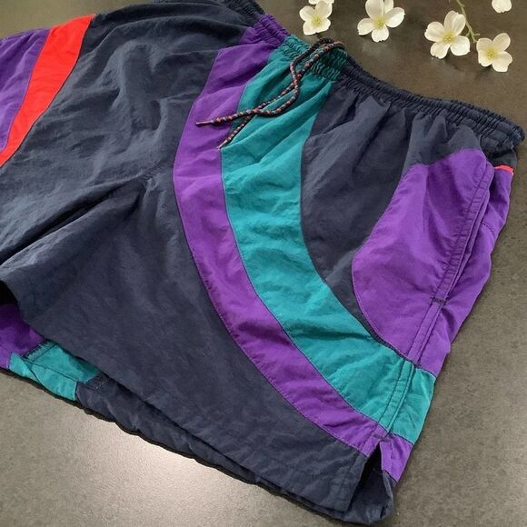 Vintage 90’s Speedo Swim Trunks Colorful Bright Colorblock Swimsuit - Picture 3 of 13